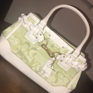 Green coach leather and cloth bag